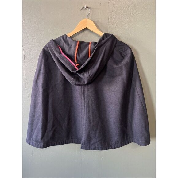 Y2K American Eagle Hooded Poncho Cape Blue Large Wool Blend Overcoat - Picture 3 of 3